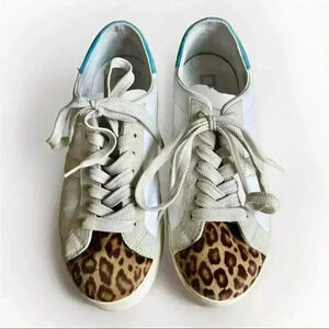 D.A.T.E. Women’s Hill Low Leopard Faux Fur Low Top Fashion Sneakers Size 8.5